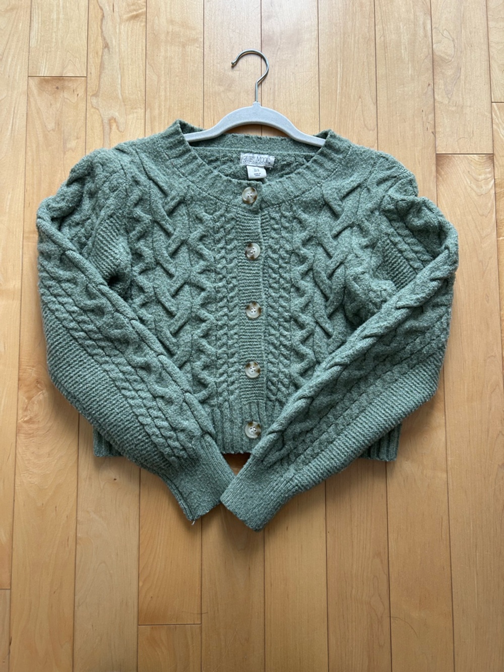 Ruby moon sage green cable knit button-up cardigan - Picture 2 of 4